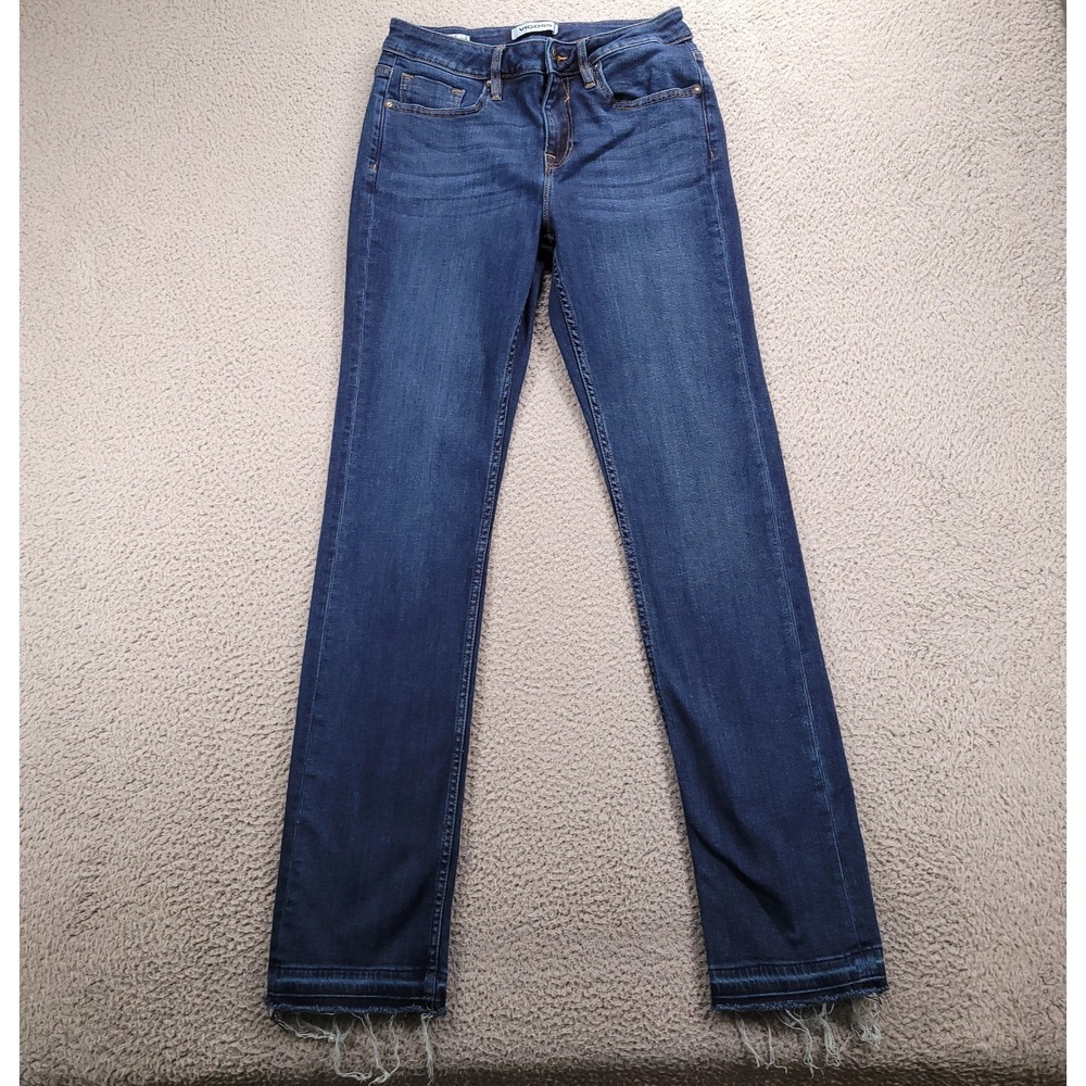 VIGOSS Jeans Womens Size 28 Marley Straight Frayed Hem Mid Rise Dark Wash Denim